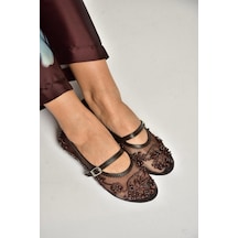 Fox Shoes Y726330115 Kahverengi File İnci Detaylı File Kadın Babet Kahverengi