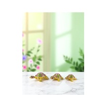 3'lü Gold Kaplumbağa Biblo Seti Taşlı Pembe & Yeşil Kristal Detay 7x5 CM, 5x4 CM, 4,5x3,5 CM