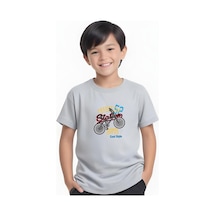 Fyk Kids Erkek Çocuk Yuvarlak Yaka Bisiklet 52 Erkek Baskılı T-shirt Gri