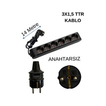 Avarson 6'lı Altılı Priz Topraklı Kablolu Siyah 3x1,5 Ttr 14 On Dört Metre