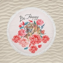 Marte Home Be Happy Tiger Yuvarlak Plaj Havlusu