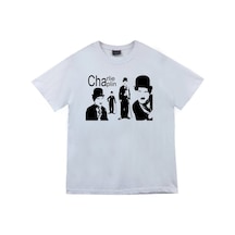Stoned&Fame Unisex Charlie Chaplin Baskılı T-shirt Beyaz