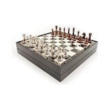 Ahşap - 155 - Satranç Takımı Siyah Gümüş Metal Taşlı Merkp36s - 25cm, Bakır-gümüş - Concepta - - Merkp36s25bg