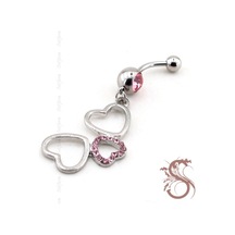 Üçlü Kalpler 316L Çelik Göbek Piercing P298 Gümüş