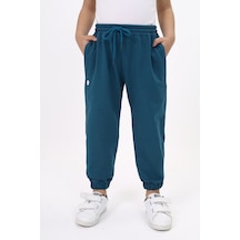 Toontoy Kids Toontoy Erkek Çocuk Baskılı Beli Paçası Lastikli Cepli Basic Jogger Eşofman Altı - 2 İplik Petrol Mavi