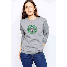 Star Wars Coffee Baskılı Gri Kadın Sweatshirt Star Wars Coffee Baskılı Gri Kadın Sweatshirt