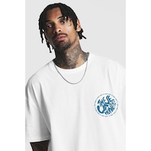 Unisex Beyaz Oversize The Wawe Hunters Baskılı Örme T-shirt Beyaz
