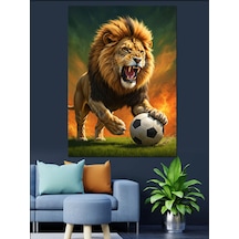 Ahşap Tablo Futbol Oynayan Aslan Resmi