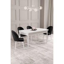 Calvin Beyaz 80x132 Mdf Açılabilir Mutfak Masası Takımı 4 Adet Sandalye Siyah