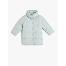 Koton Oversize Şişme Mont Çıtçıt Dik Yaka Detaylı Kapitone Mavi 5wkg00030aw Mavi