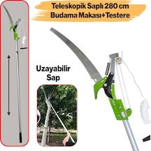 Ayarlanabilir 280 Cm Teleskopik Alüminyum Saplı Yüksek Yerlerde Ağaç Dal Kesme Budama Makası Testere