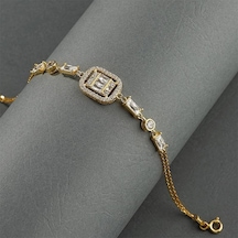Gümüş Pazarım Altın Kaplama Baget Taşlı Emerald Kesim Gümüş Bileklik