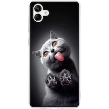 Samsung Galaxy A15 İle Uyumlu 1mm Slim Fit Kedi 2 050c Baskılı Şeffaf Kılıf