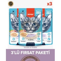 Wanpy Pouch Tavuk-ördek Yaş Yavru Kedi Maması 3lü Fırsat 3x70gr