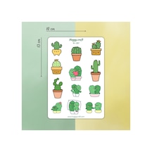 Sevimli Yeşil Kaktüsler Sticker Seti - 12 Parça Standart