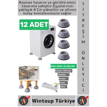 Titreşimönleyici Kaydırmaz Ses Titreşim Önleyici Çamaşır Makinesi Mobilya Sabitleyici Ayak 12 Adet Gri