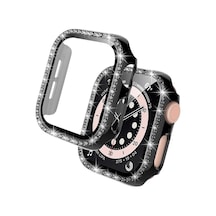 Apple Uyumlu  Watch  44mm Ekran Koruyuculu Tek Sıra Kenar Taşlı Sert Pc Kasa Koruyucu