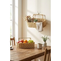Tr 2'li Duvar Askılı Oval Plastik Rattan Organizer Sepeti, Hasır Görünümlü Banyo Ve Mutfak Raf Düzenleme Ünites Genel