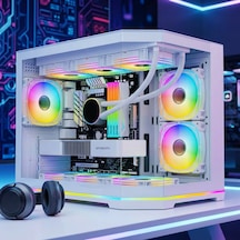 Atheron Lion Panoramik Beyaz Gaming Kasa 6x120mm Argb Fanlı 360mm Sıvı Soğutma Destekli Temperli Cam