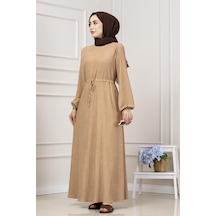 Beli Tünelli Fitilli Aslı Elbise-vizon-5464 Vizon