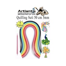 Quilling Seti 5 Mm İnce 5 Paket Quling Kağıt Katlama Kıvırma Sanatı Telkari Kuiling Karışık Renkli