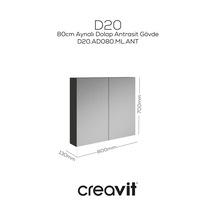Creavit D20 80 Cm Melamin Aynalı Dolap Antrasit