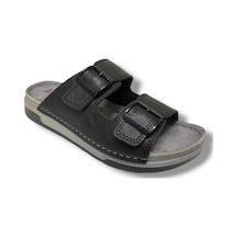 M253-0202-25 Deri Anatomik Soft Çift Bant Erkek Terlik Siyah