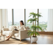 Yapay Palmiye Ağacı Bambu 4 Gövdeli 36 Yaprak 145 Cm Beyaz Küre Saksılı Yeşil