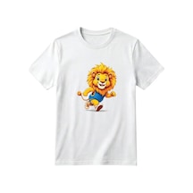 Erdem Kıds Unisex Kız Erkek Çocuk Baskılı Bisiklet Yaka Kısa Kollu Pamuklu Günlük T-shirt Runnıng Lıon Beyaz Runnıng Lıon Beyaz