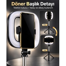 Type C Şarjlı Rgb Halka Işık Manyetik Telefon Tutuculu Fotoğraf Ve Video Standı Siyah