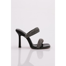 Dgn 2027 Kadin Kalin Silver Taş Bantli Topuklu Terlik 2027-2219-R1534 Siyah