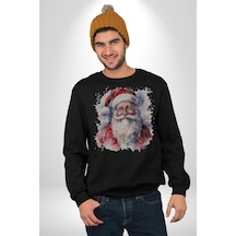 Mutlu Noel Baba Yeni Yıl Tasarımı Unisex Siyah Baskılı Sweatshirt Siyah