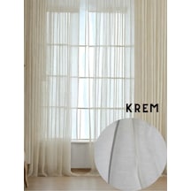 Keten Tül Çuval Desen Görünümlü 1/3 Sık Boru Pileli Krem