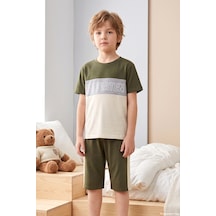 Remsa Erkek Çocuk Kısa Kol Şortlu Penye Pijama Takımı 4312 Haki01