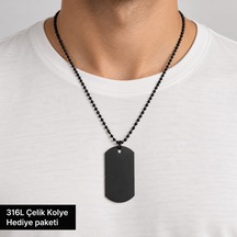 316l Çelik Siyah Asker Künyesi Erkek Kolye 70 Cm Boncuk Zincirli Minimalist Tasarım Altın - Gümüş