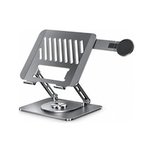 2'si 1 Arada Laptop Standı, Karbon Çelik 360 Döner Yükseklik Ayarlı, Gizlenebilir Magsafe Uyumlu Telefon Tutuculu Notebook Standı, Macbook Uyumlu, 17.3 İnçe Kadar Gri