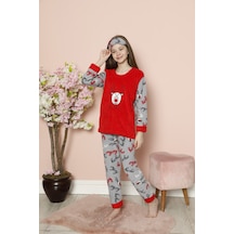 Kız Çocuk 2058 Geyik Desenli Polar Pijama Takım Kırmızı