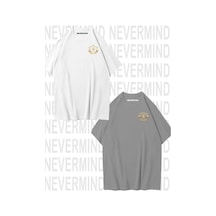 Nevermind Hanımcı/beyci Spor Baskılı İkili Oversize Sevgili Tshirt Eş Kombi Beyaz