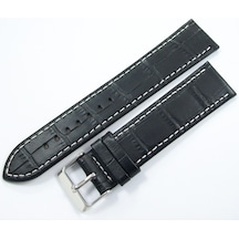 Bizon Deri Saat Kayışı 24Mm Xl Uzun Siyah Ince Klasik Kroko Dese
