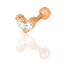 Gümüş Rose Zirkon İki Taşlı Tragus Helix Piercing Küpe