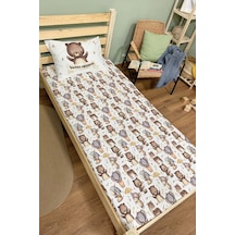 Organik Tek Kişilik Lastikli Çarşaf Seti - Minik Dostum Ayıcık Renkli