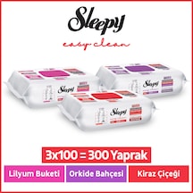 Sleepy Easy Clean Lilyum+ Orkide+ Kiraz Çiçeği Yüzey Temizlik Havlusu Mendili 3x100 (300 Yaprak)