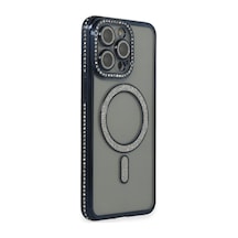 Apple iPhone Uyumlu  14 Pro Uyumlu Kılıf Joke Simli Magneticsafe Kılıf - Lacivert