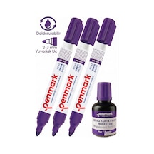 Mor Yazı Tahta Kalemi 3 Adet Ve Yazı Tahta Mürekkebi 30 Ml 1 Adet Doldurulabilir Tahta Kalemi Beyaz Yazı Tahtası