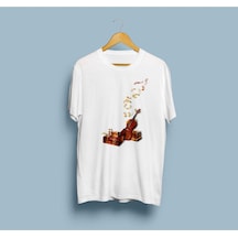 Bahriyeli Collection Oversize Keman Tasarım Unisex T-shirt Beyaz