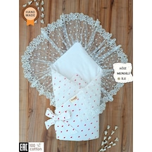 Dantelli & Kalpli Bebek Battaniyesi %100 Pamuklu Organik Uyku Kundağı Hediyelik Yenidoğan Mevlütlük Çok Renkli