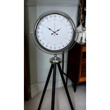 Krom 24 Saat Göstergeli Özel Tasarım Tripod Ayaklı Saat Çok Renkli