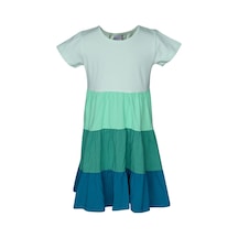 Lovetti Soft Yeşil-Koyu Petrol Kız Çocuk Kısa Kol Renkli Kat Kat Elbise 9585W091 Yeşil - Petrol