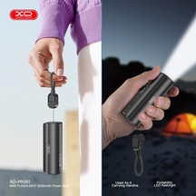 Fenerli Mini Powerbank 5000mah Type-c Lightning, Ultra Taşınabilir Şarj Cihazı, Led Fenerli, Type-c Giriş-çıkış, 10.5w Hızlı Şarj Destekli, Kompakt Ve Hafif Taşınabilir Powerbank, Pr281, Siyah