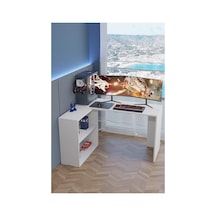 Bilgisayar Ve Kitaplık İçin Beyaz L Çalışma Masası 120x60